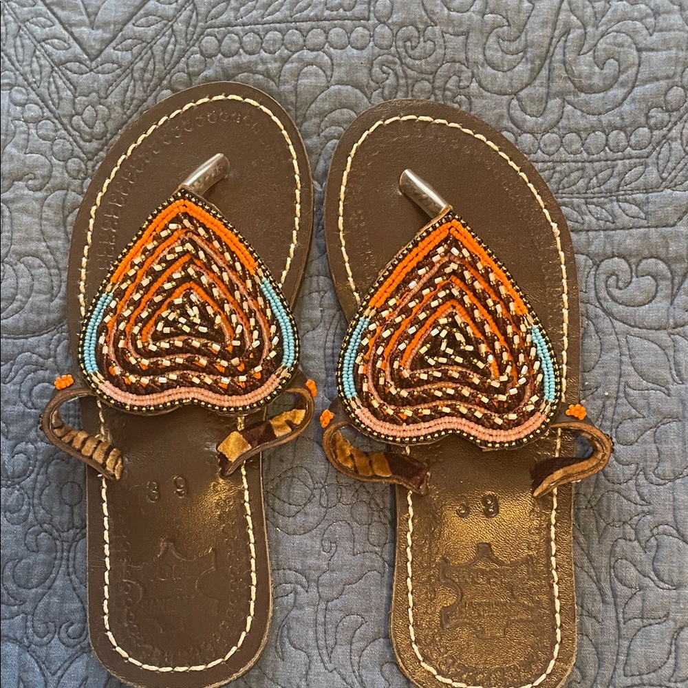 Handcrafted Beaded Sandals in Brown and Orange